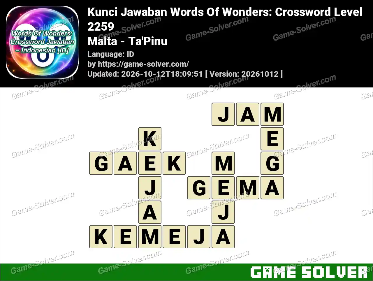 Kunci Jawaban Words Of Wonders: Crossword Level 2259 – Malta – Ta’Pinu